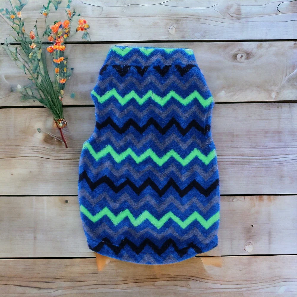 Chevron Striped Zig Zag Pattern Fleece Green Blue Grey Small Dog Sweater Vest